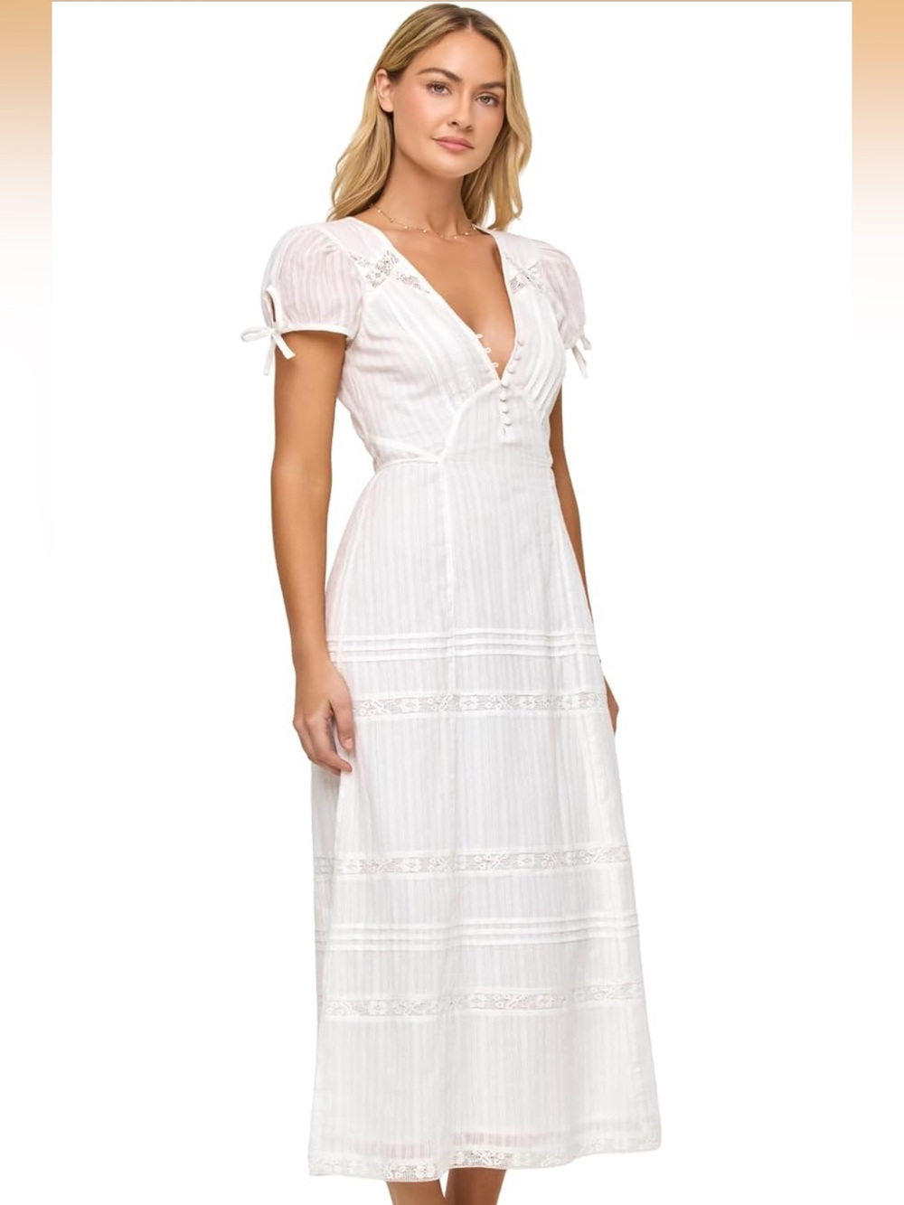 l*space Ivory Lace-Trim Maxi Dress